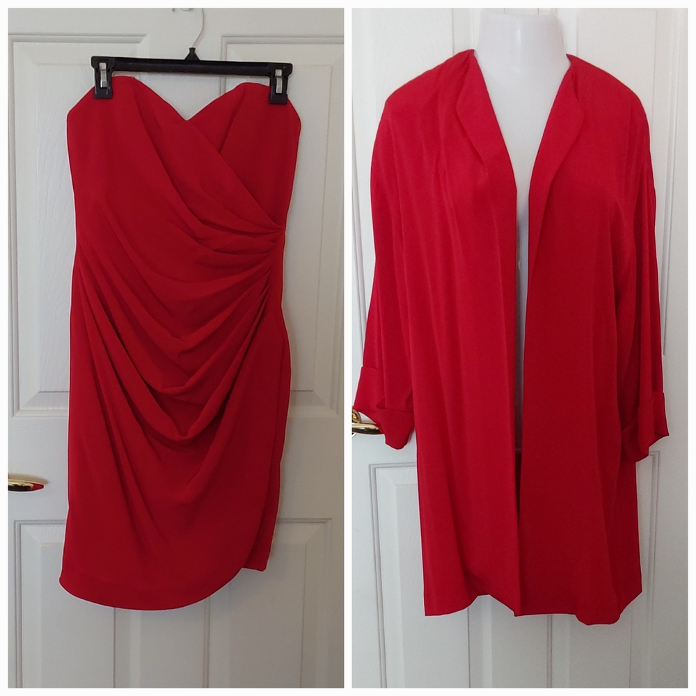 2 Pc Strapless Dress Matching Coat ANNE KLEIN